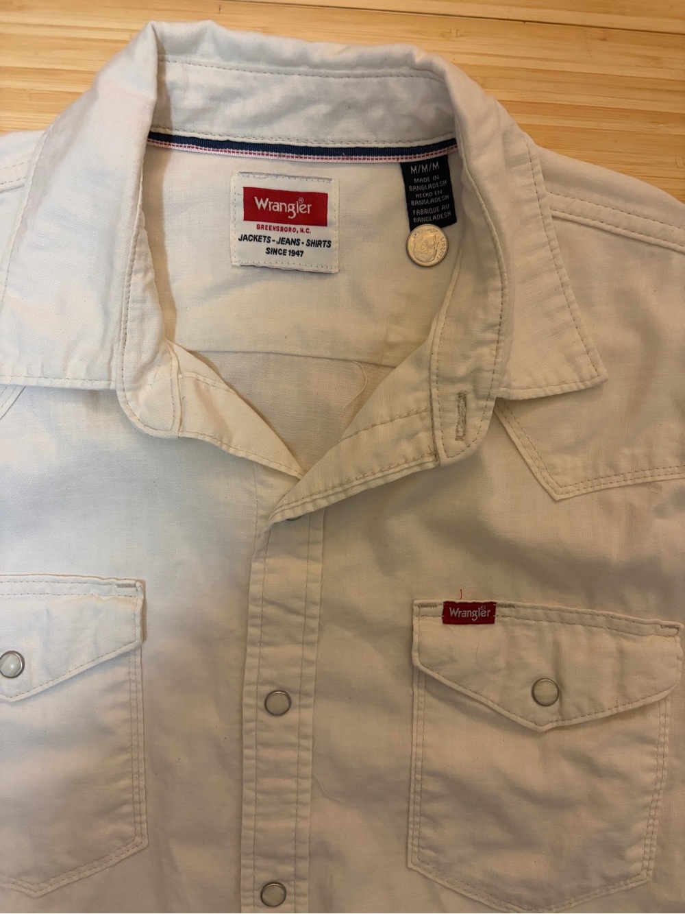 Wrangler Shirt Mens Large Off White Corduroy Pearl Snap Western Long Sleeve M - Picture 2 of 6